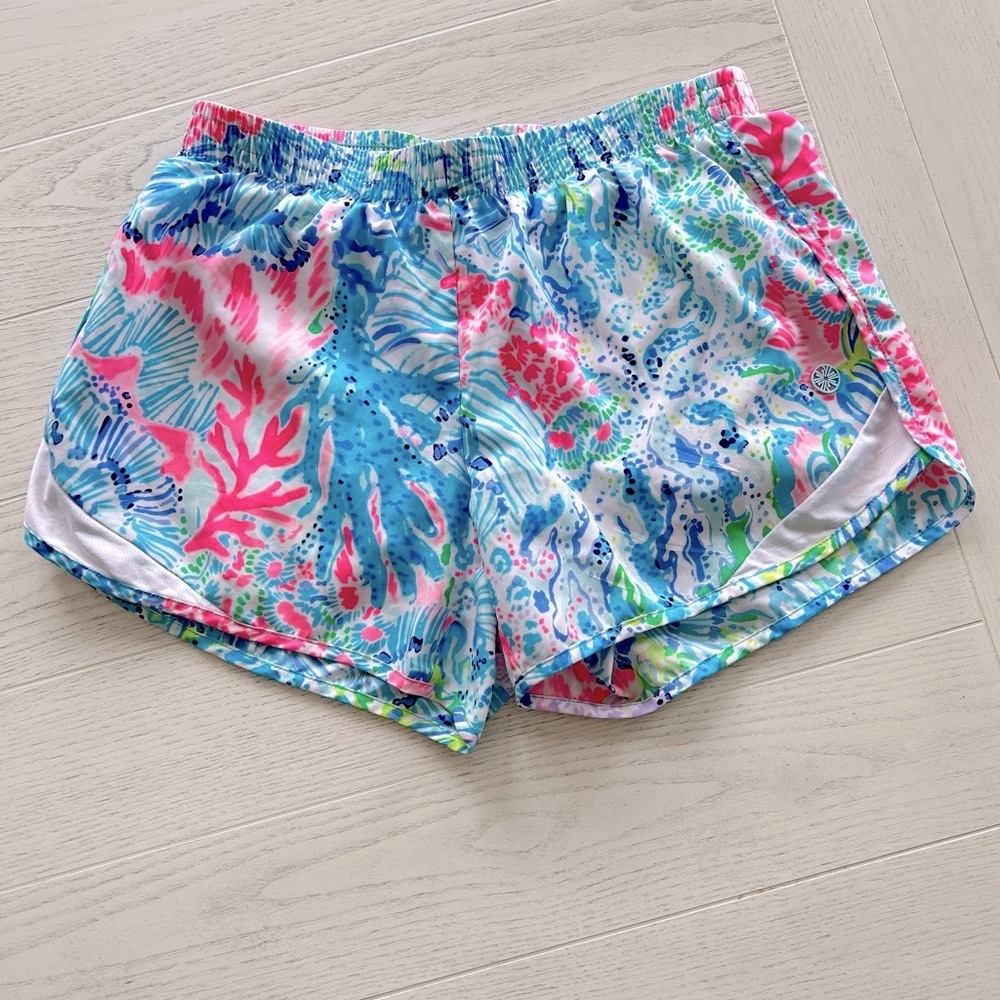 Lilly Pulitzer Athletic Shorts in Pink and Blue with Tropical Print - Picture 8 of 11